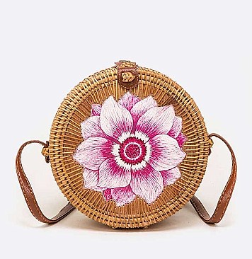Lotus Flower Hand Painted Bamboo Circle Swing Bag