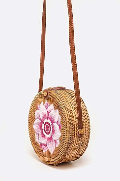 Lotus Flower Hand Painted Bamboo Circle Swing Bag