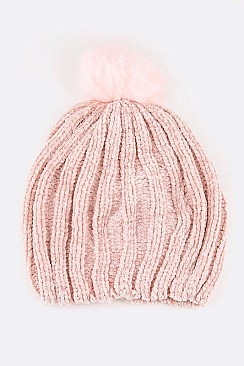 Pack of 12 pieces Chunky Knit PomPom Plush Beanie  LA-HT 717-1