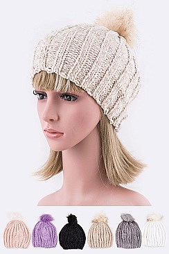 Pack of 12 pieces Chunky Knit PomPom Plush Beanie  LA-HT 717-1