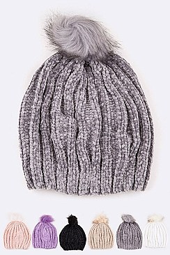 Pack of 12 pieces Chunky Knit PomPom Plush Beanie  LA-HT 717-1