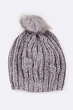 Pack of 12 pieces Chunky Knit PomPom Plush Beanie  LA-HT 717-1