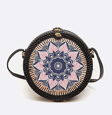Wooden Panel Hand Painted Bamboo Circle Swing Bag