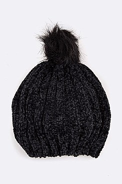 Pack of 12 pieces Chunky Knit PomPom Plush Beanie  LA-HT 717-1
