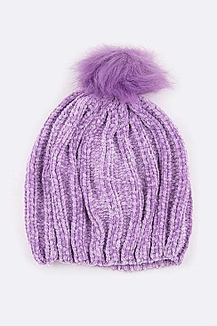 Pack of 12 pieces Chunky Knit PomPom Plush Beanie  LA-HT 717-1