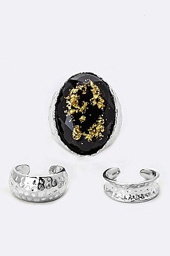 Set of (3 Pieces) Resin Stone & Textured Metal Rings Set LAJR1057