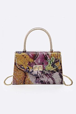 Stunning Crystal Top Handle Swing Clutch Bag