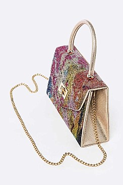 Stunning Crystal Top Handle Swing Clutch Bag