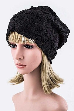 Chic Floral Cotton Lace Crochet Beanie LA-EMH8547