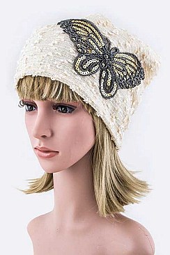 Stylish Sequined Butterfly Beanie