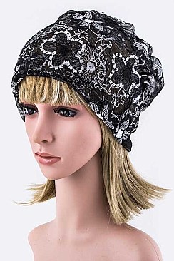 Fashion Stretch Lace Flora Beanie Hat