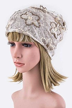 Fashion Stretch Lace Flora Beanie Hat