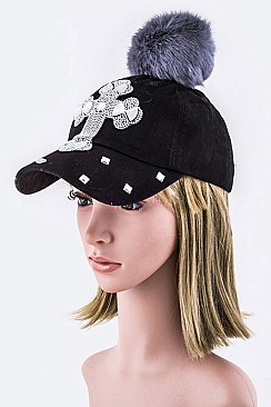 Crystal Cross Embelished Pom Pom Cap LA-EMH8552