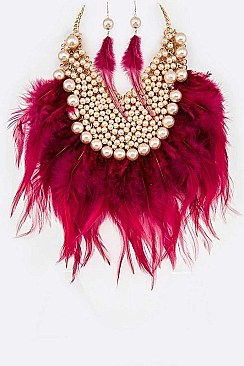 PEARL & FEATHER MIX STATEMENT NECKLACE