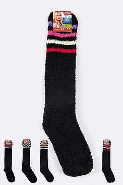 Pack of (12 Pairs) Assorted Knee High Plush Socks LA-SO144