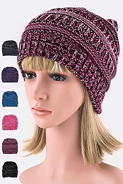 Pack of 12 Trendy Raised Knit Ponytail Beanie Set