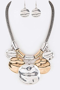 Oval Discs Statement Necklace With Matching Earrings Set LA-YNE3433
