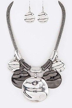 Oval Discs Statement Necklace With Matching Earrings Set LA-YNE3433