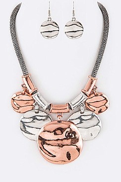 Oval Discs Statement Necklace With Matching Earrings Set LA-YNE3433