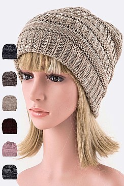 PACK OF 12 PONYTAIL RAISE KNIT BEANIE SET