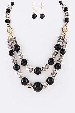 Double Layer Crystal Beads Necklace And Earrings Set LA-11823