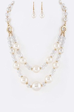Double Layer Crystal Beads Necklace And Earrings Set LA-11823