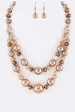 Double Layer Crystal Beads Necklace And Earrings Set LA-11823