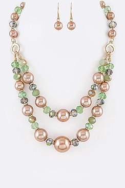 Double Layer Crystal Beads Necklace And Earrings Set LA-11823