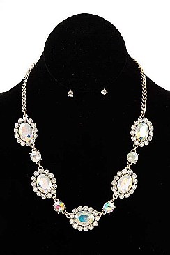 CRYSTAL FRAMED OVAL GEM NECKLACE SET