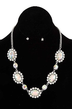 CRYSTAL FRAMED OVAL GEM NECKLACE SET