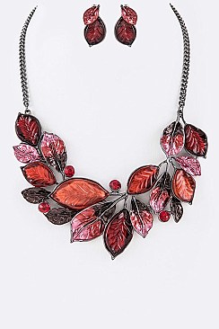 Iconic Leaves Statement Necklace With Earrings LA-YNE3179