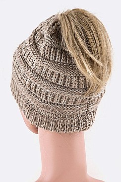 PACK OF 12 PONYTAIL RAISE KNIT BEANIE SET