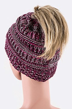 Pack of 12 Trendy Raised Knit Ponytail Beanie Set