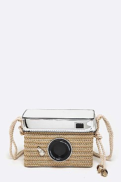 Retro Camera Straw Swing Bag