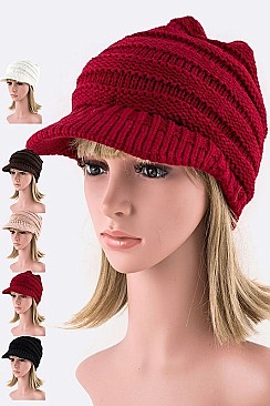 Pack of 12 pieces Chic Raised Knit Ponytail Visor Beanie Set LA-HT779