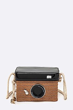 Retro Camera Straw Swing Bag