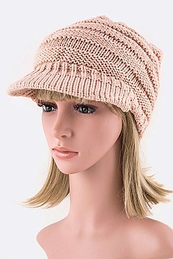 Pack of 12 pieces Chic Raised Knit Ponytail Visor Beanie Set LA-HT779