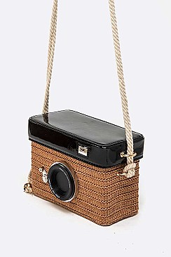 Retro Camera Straw Swing Bag