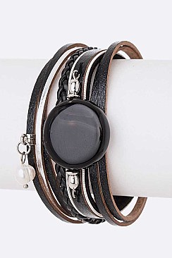 Stylish Stone Leather Magnetic Bracelet