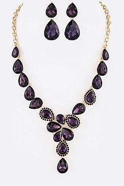 CLASSY CRYSTAL TEARDROP STATEMENT NECKLACE SET