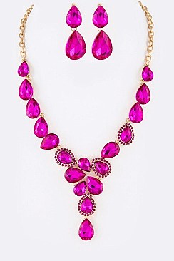 CLASSY CRYSTAL TEARDROP STATEMENT NECKLACE SET