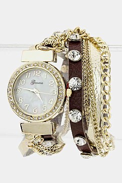 Fashionable Double Wrap Leather Bracelet Watch LA-1709