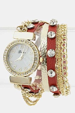 Fashionable Double Wrap Leather Bracelet Watch LA-1709