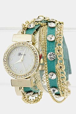 Fashionable Double Wrap Leather Bracelet Watch LA-1709