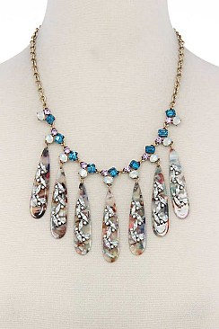 STYLISH  CHIC ACETATE LONG TEARDROP RHINESTONE FASHION NECKLACE JYNN-1651