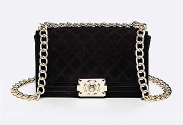 Engaging Velvet Quilted Iconic Shoulder Bag