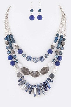 BEADS STONE & NUGGETS LAYER STATEMENT NECKLACE SET