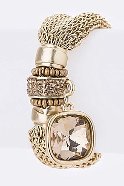 Modern Mesh Bracelet With Crystal Drop Accent LA-BR2869