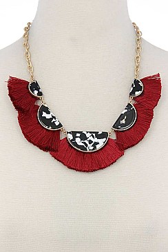 CLASSY DESIGNED ACETATE SEMI CIRCLE FAN TASSEL FASHION NECKLACE JYN-6704