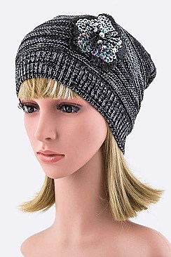 Chic Sequined Flower Knit Beanie LA-8591MG089